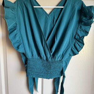 Teal Ruffle Sleeve Women's Top
